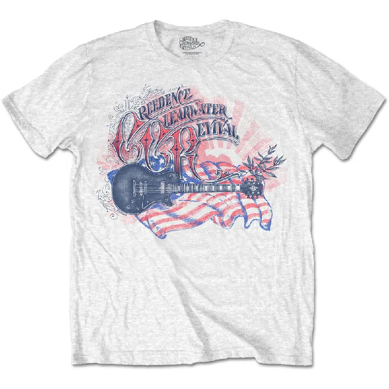 Creedence Clearwater Revival | Official Band T-Shirt | Guitar & Flag Casual Formal Business Creedence Clearwater Revival | Official Band T-Shirt | Guitar & Flag Casual Formal Business