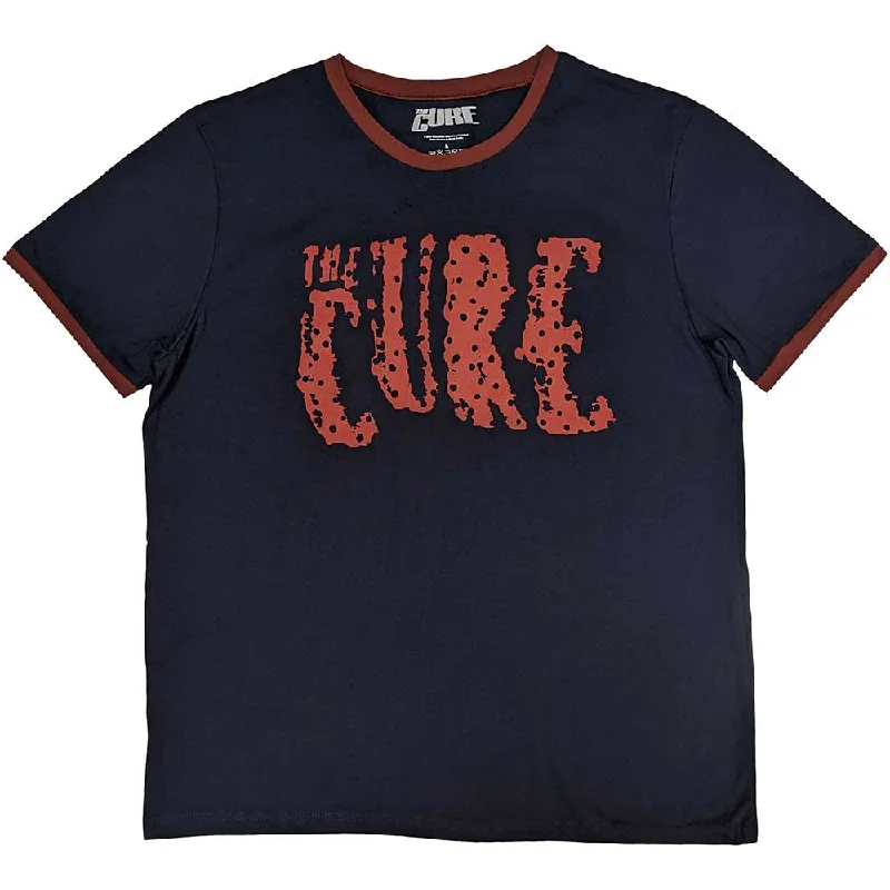 The Cure | Official Band Ringer T-Shirt | Logo Houndstooth Herringbone Solid