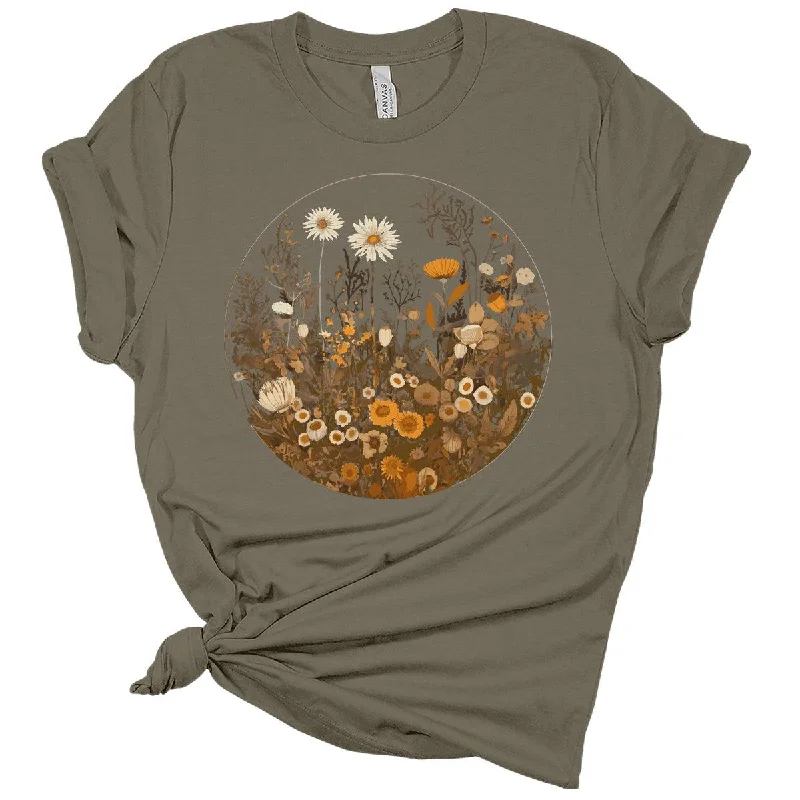 Daisy Moon Wildflower Graphic Tees for Women Zippered Buttoned Snapped