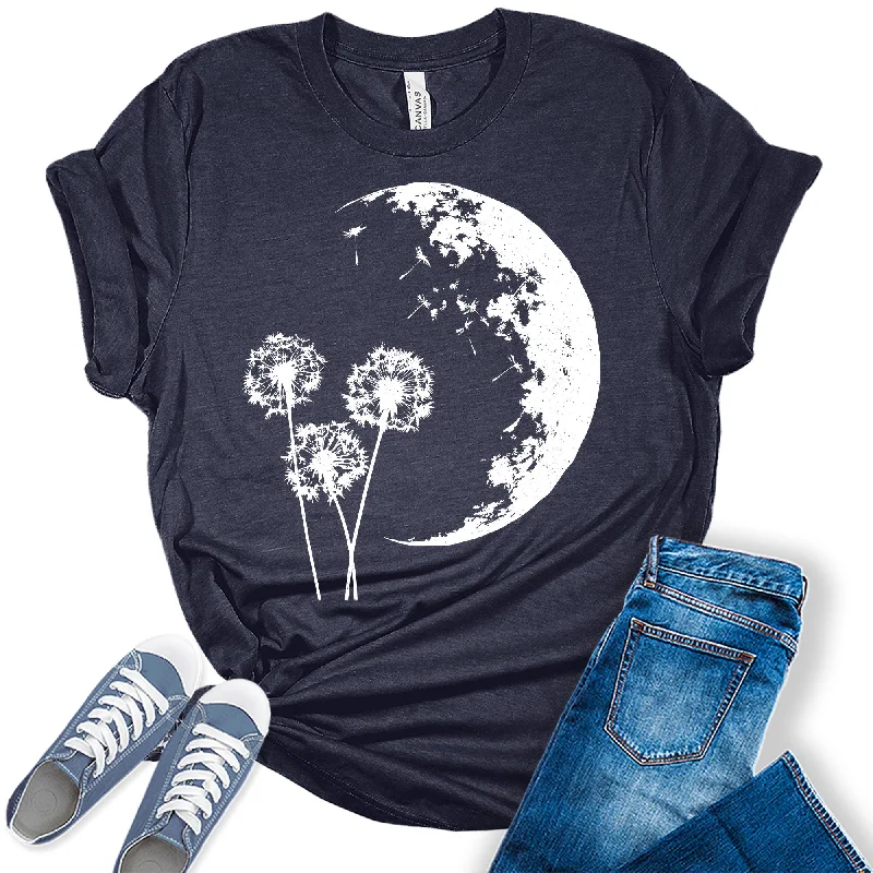 Dandelion Flower Moon Night  Graphic Tees for Women Cozy Warm Stylish