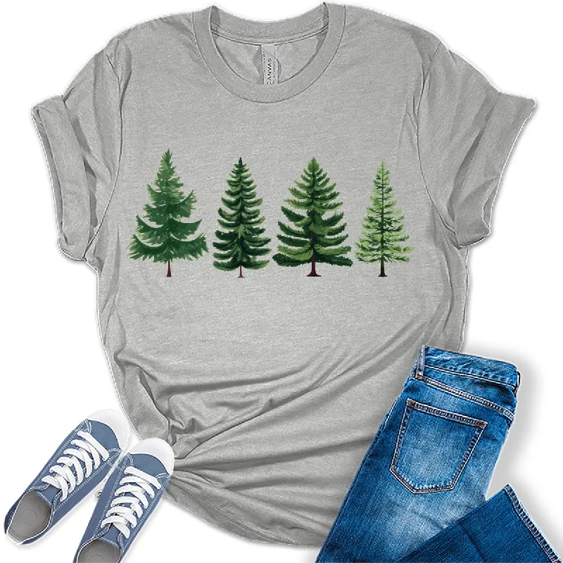 Evergreen Trees Womens Funny Christmas Graphic T-shirt Chenille Blend Fleece Blend Nylon Blend Evergreen Trees Womens Funny Christmas Graphic T-shirt Chenille Blend Fleece Blend Nylon Blend