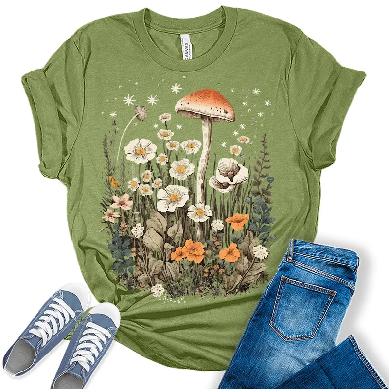 Floral Mushroom Cottagecore Womens T-shirt Modern Contemporary Chic
