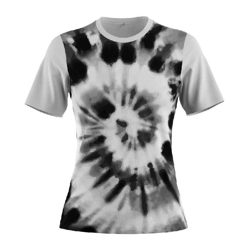 FMR Women's Black&White Tie-dye Short Sleeve T-Shirt Hooded Caped Shawl Collar