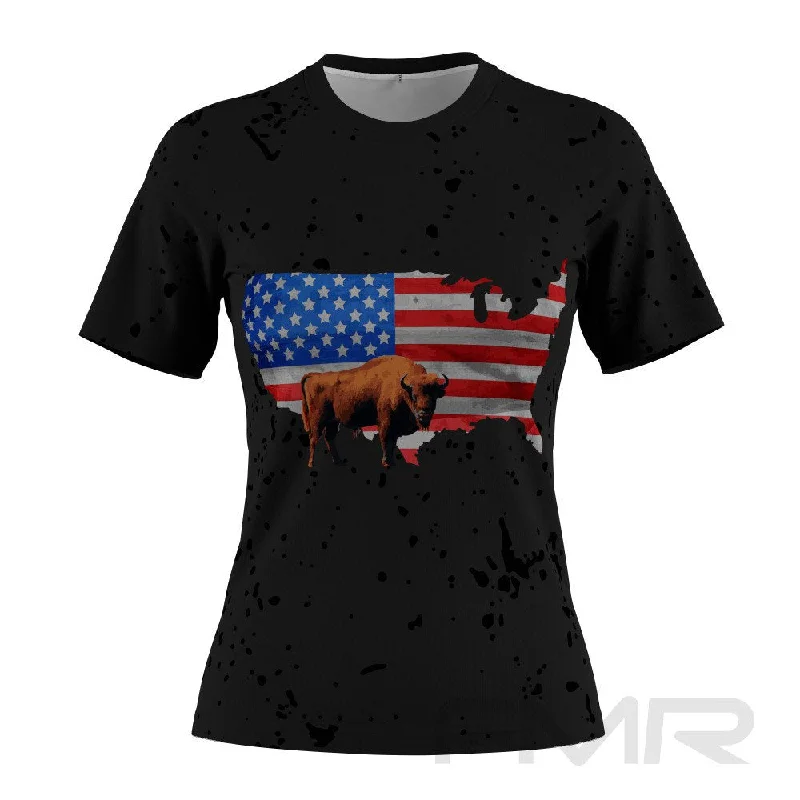 FMR USA Flag Women's Performance Short SleeveT-Shirt Print Jacquard Patchwork