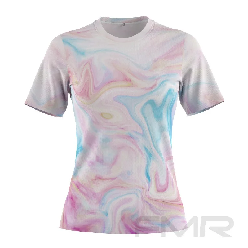 FMR Women's Marble Print Short Sleeve T-Shirt Print Jacquard Patchwork