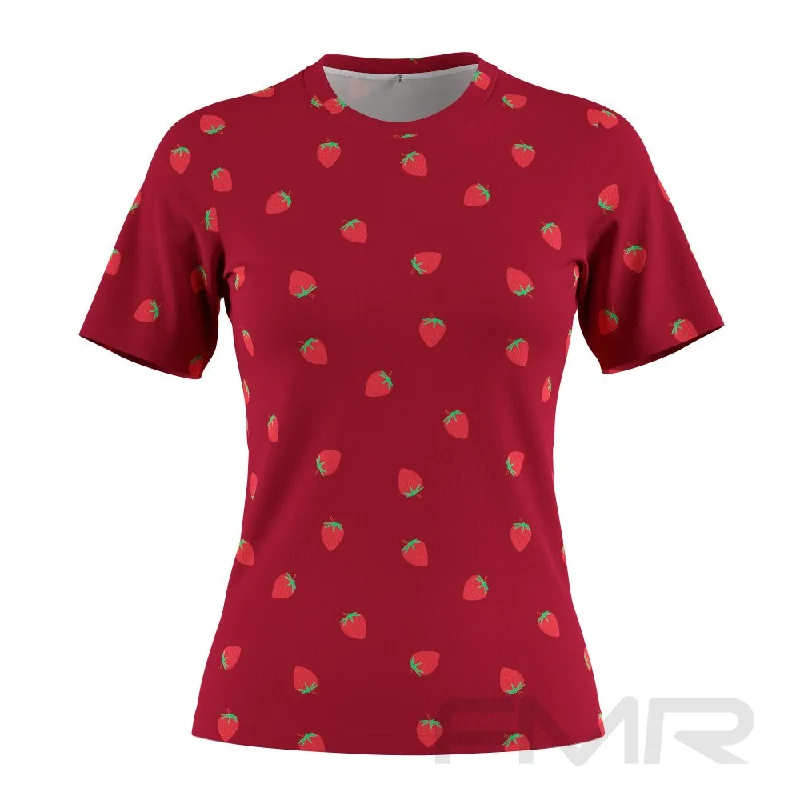 FMR Women's Strawberry Short Sleeve T-Shirt Embroidered Appliqued Beaded