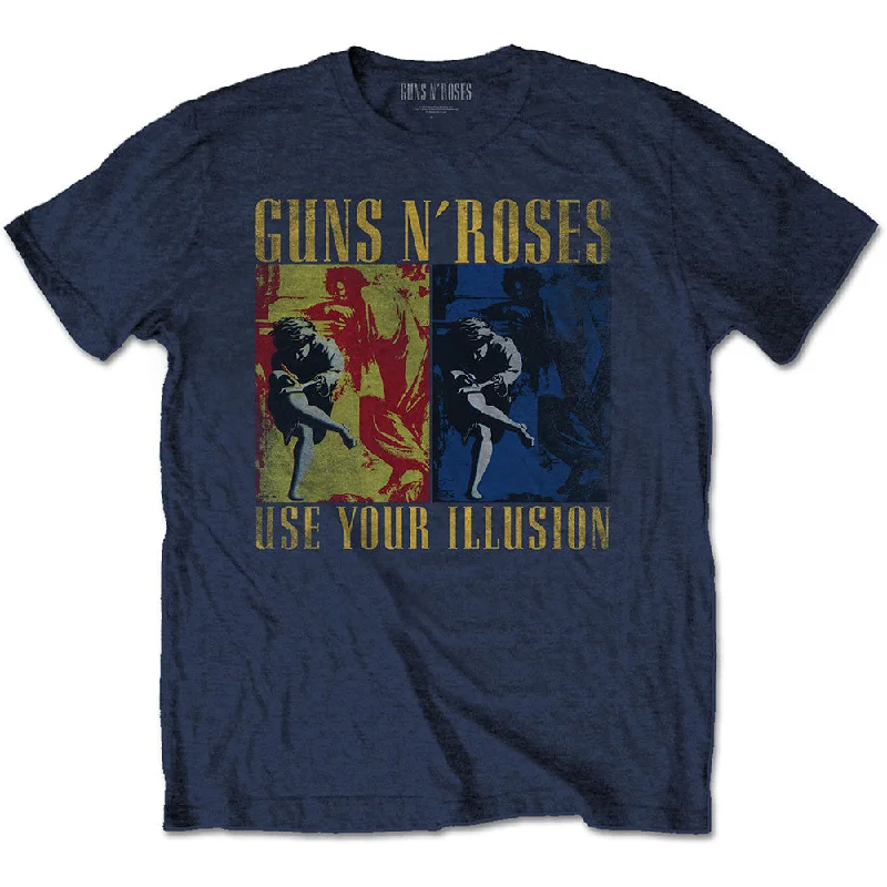 Guns N' Roses | Official Band T-Shirt | Use Your Illusion Navy Polka Dot Checkered Tartan Guns N' Roses | Official Band T-Shirt | Use Your Illusion Navy Polka Dot Checkered Tartan