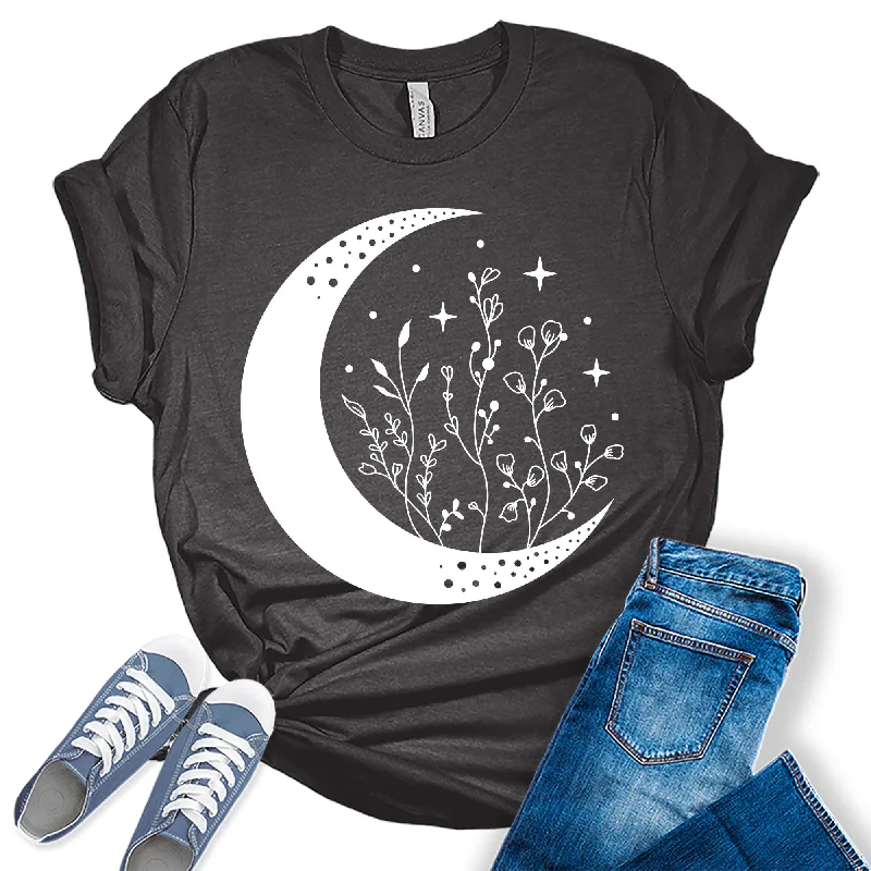 Mandala Crescent Moon Flowers Graphic Tees for Women Notch Collar Peter Pan Collar Cowl Neck Mandala Crescent Moon Flowers Graphic Tees for Women Notch Collar Peter Pan Collar Cowl Neck
