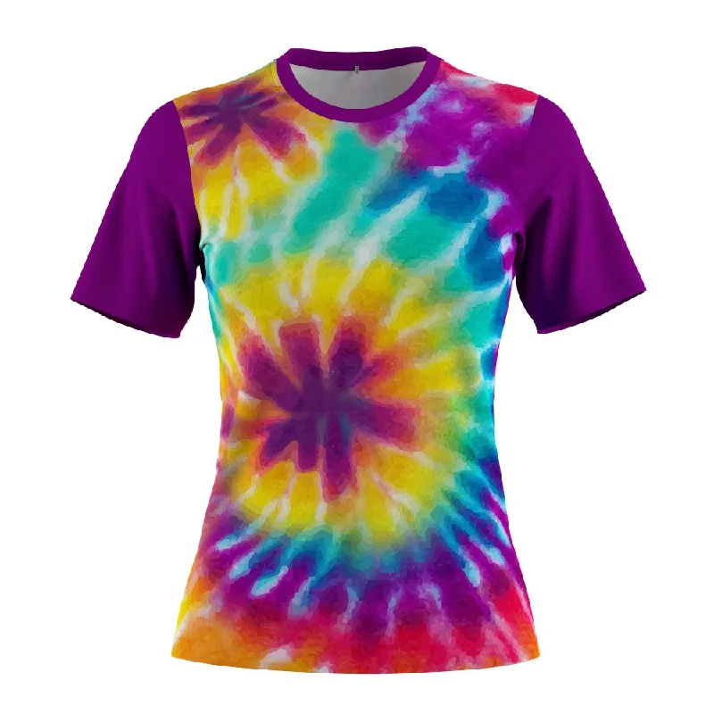 FMR Tie-dye Women's Short Sleeve T-Shirt Solid Print Embellished