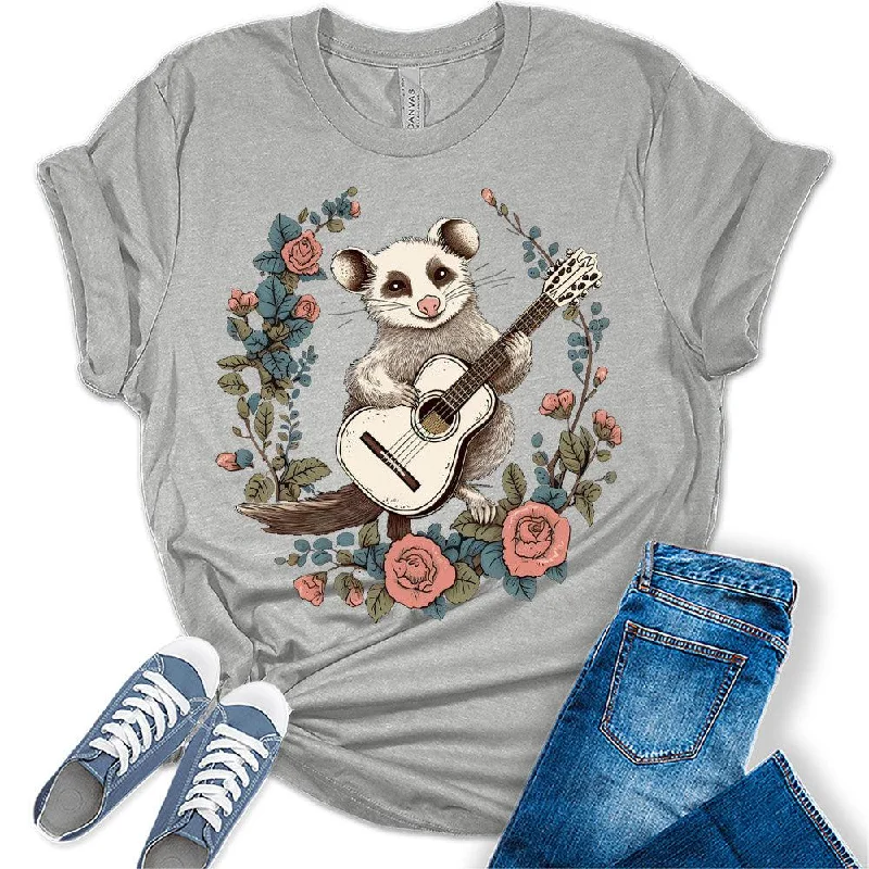 Womens Possum Shirt Cottagecore Clothing Possum Playing Guitar T-Shirts Cute Short Sleeve Graphic Tees Plus Size Summer Tops Hooded Caped Shawl Collar Womens Possum Shirt Cottagecore Clothing Possum Playing Guitar T-Shirts Cute Short Sleeve Graphic Tees Plus Size Summer Tops Hooded Caped Shawl Collar