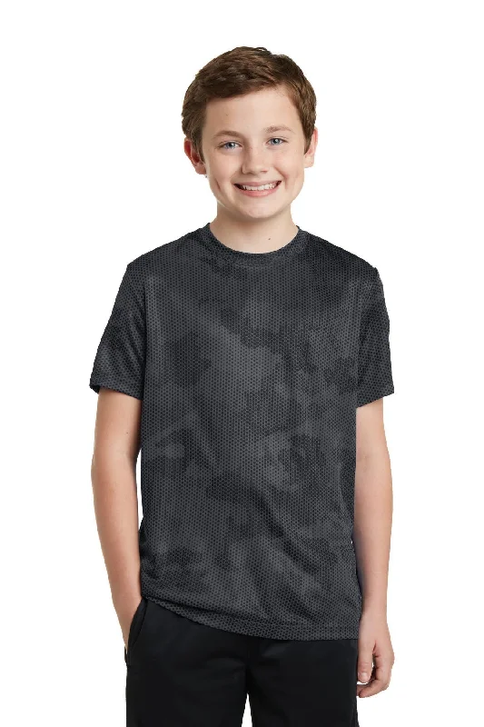 Sport-Tek Youth CamoHex Tee. YST370 Notch Collar Peter Pan Collar Cowl Neck