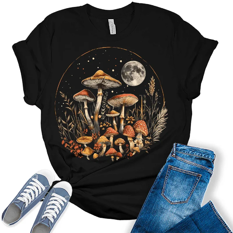 Trendy Mushroom Wildflower Moon Womens Graphic Tees Satin Fabric Silk Fabric Chiffon Fabric Trendy Mushroom Wildflower Moon Womens Graphic Tees Satin Fabric Silk Fabric Chiffon Fabric