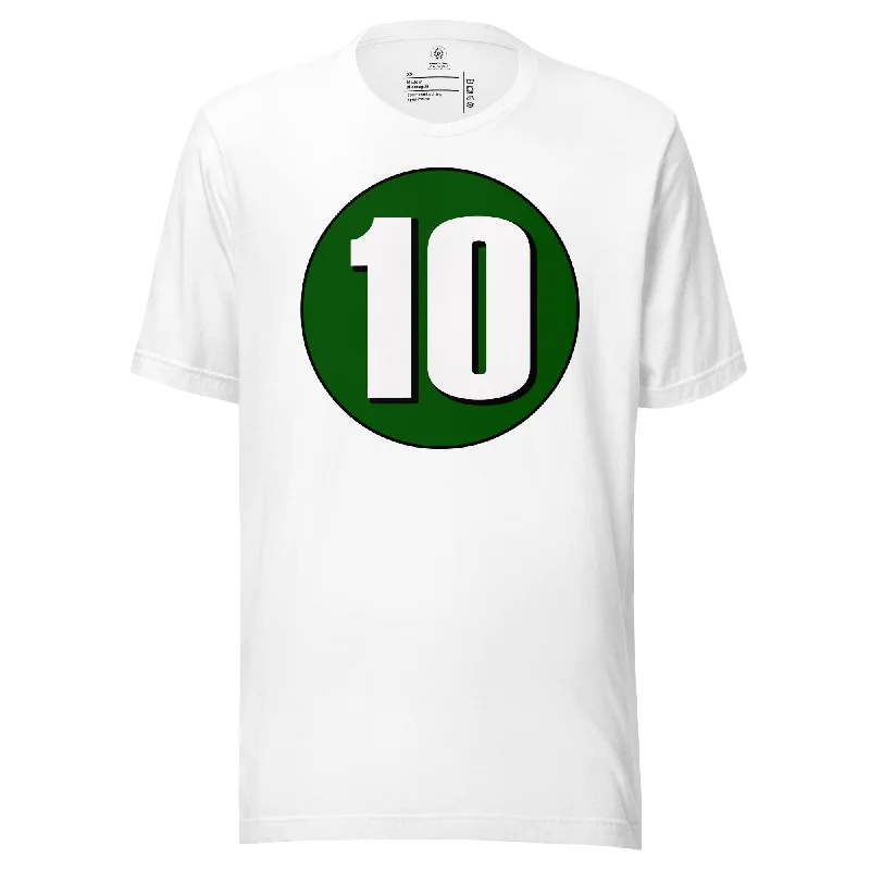 Unisex t-shirt: White on Hunter Green 10 Print Jacquard Patchwork