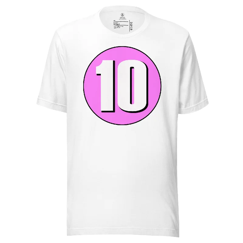 Unisex t-shirt: White on Pink 10 Basic T-Shirt Crew Neck Short Sleeve