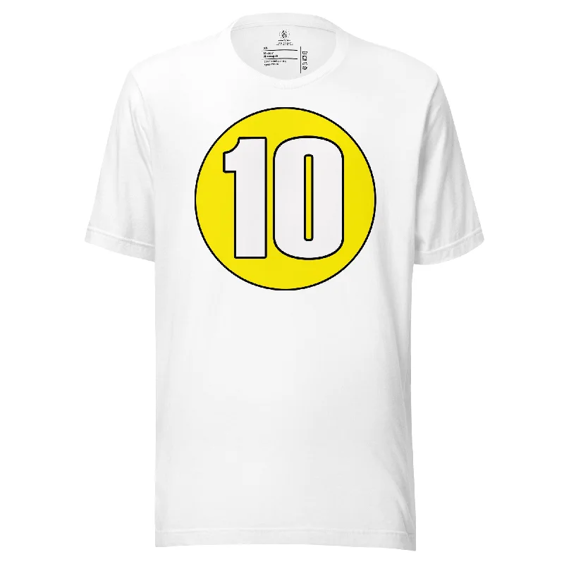Unisex t-shirt: White on Yellow 10 Front Pockets Side Pockets Patch Pockets