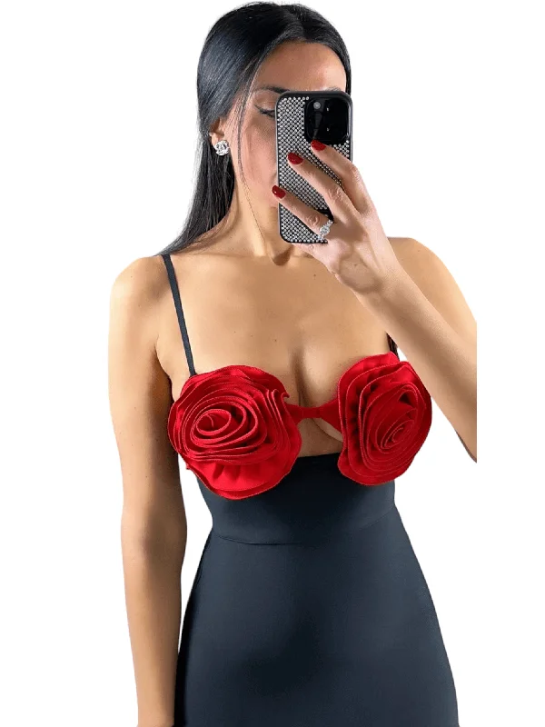 3D Flower Design Bandage Maxi Dress Trendy Maxi Dress with Straps