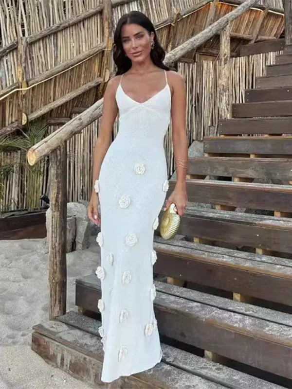 Blue Zone Planet | Anna's 3D Flower Embroidered Strappy Slim Fit Maxi Dress Cozy Maxi Dress with Slit Blue Zone Planet | Anna's 3D Flower Embroidered Strappy Slim Fit Maxi Dress Cozy Maxi Dress with Slit
