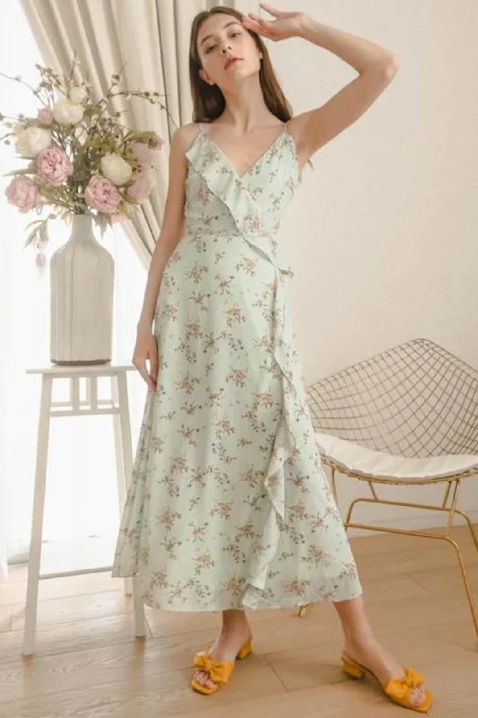 Billow Floral Mint Wrap Maxi Dress Elegant Lace-Up Maxi Dress