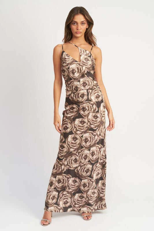 Asymmetrical Neck Maxi Dress Trendy Maxi Dress with Bow