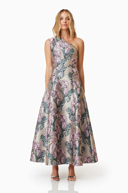 Audrey Maxi Dress In Purple Trendy Floral Print Maxi Dress