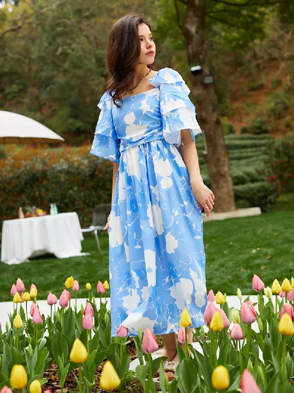 Backless Sexy Long Beach Dress Women Sky Blue White Floral Boho Chiffon Dress Short Sleeve Maxi Dresses For Women Summer Fashionable Halter Neck Maxi Dress Backless Sexy Long Beach Dress Women Sky Blue White Floral Boho Chiffon Dress Short Sleeve Maxi Dresses For Women Summer Fashionable Halter Neck Maxi Dress