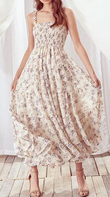Lolanthe Floral Smocked Maxi Dress Stylish Maxi Dress with Pleats