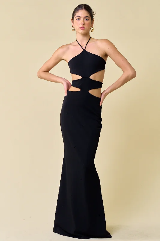 Long Halter Neck Cutout Maxi Dress Comfortable Maxi Dress with Belt