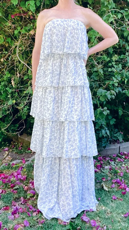 Bree Chiffon Floral Tube Tiered Ruffle Maxi Dress Stylish Maxi Dress with Frills