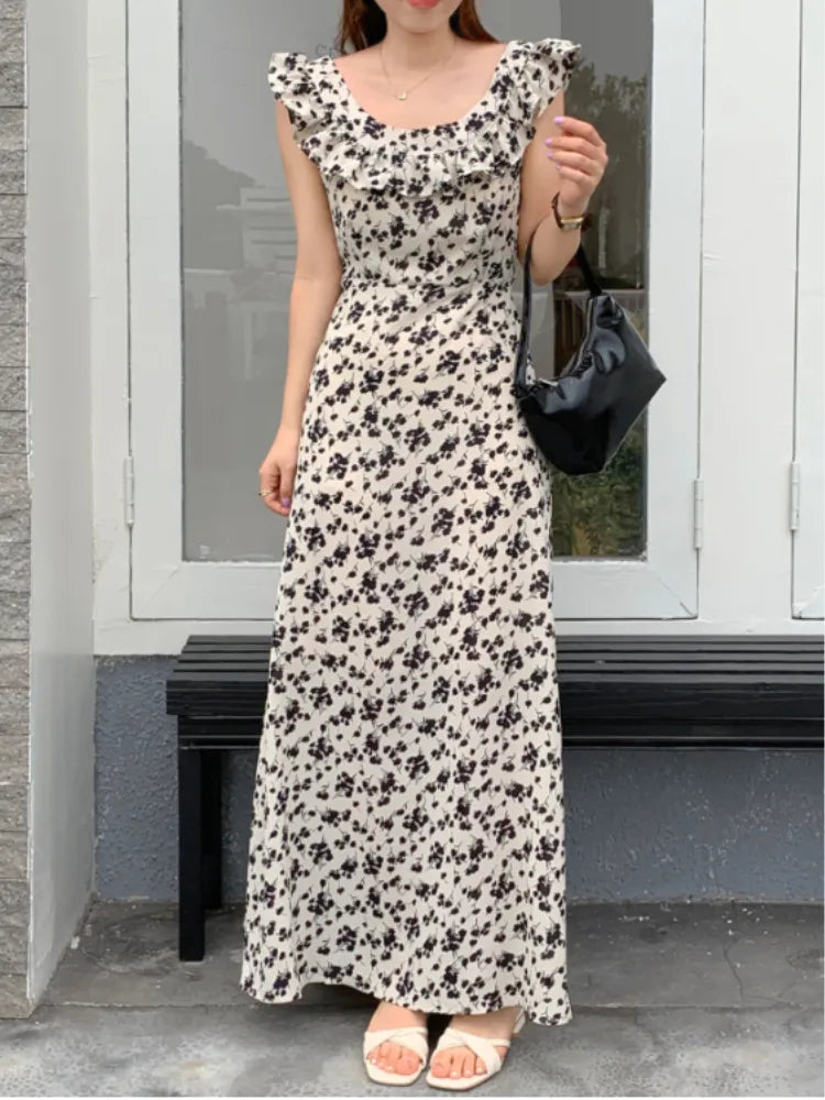 Chic Korean Clothes Design Autumn Women Sleeveless Japan Girls Cute Floral Printed Retro Vintage Date Black Long Maxi Dress Classic Tulle Maxi Dress Chic Korean Clothes Design Autumn Women Sleeveless Japan Girls Cute Floral Printed Retro Vintage Date Black Long Maxi Dress Classic Tulle Maxi Dress