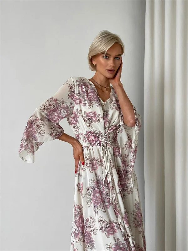 Chiffon Floral Bandage Long Dresses Elegant Vintage Pink Flower Evening Dresses Summer Sexy Bodycon Maxi Dresses For Women Elegant Pleated Maxi Dress Chiffon Floral Bandage Long Dresses Elegant Vintage Pink Flower Evening Dresses Summer Sexy Bodycon Maxi Dresses For Women Elegant Pleated Maxi Dress
