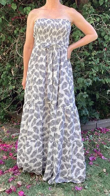 Kala Tropical Print Smocked Maxi Dress Cozy Knitted Maxi Dress