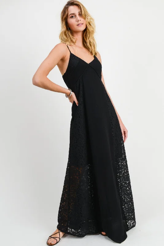 Long Spaghetti Strap Lace Maxi Dress Elegant Velvet Maxi Dress
