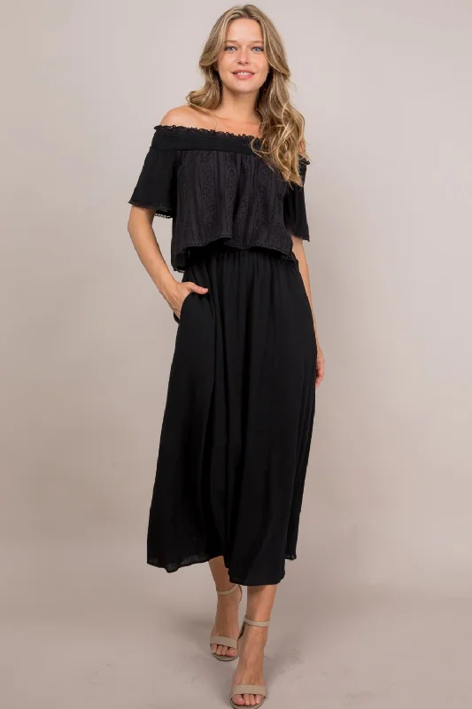 Off Shoulder Lace Maxi Dress Stylish V-Neck Maxi Dress