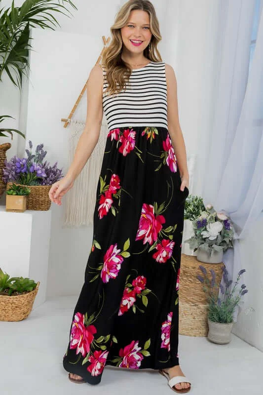 Floral Mix Tank Maxi Dress Elegant Wraparound Maxi Dress