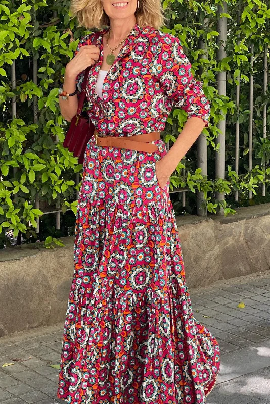 Floral Print Long Sleeve Shirt Bodice Flared Maxi Dress Stylish Off-Shoulder Maxi Dress Floral Print Long Sleeve Shirt Bodice Flared Maxi Dress Stylish Off-Shoulder Maxi Dress
