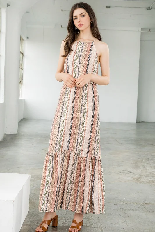 Halter Print Maxi Dress Fashionable Off-Shoulder Maxi Dress