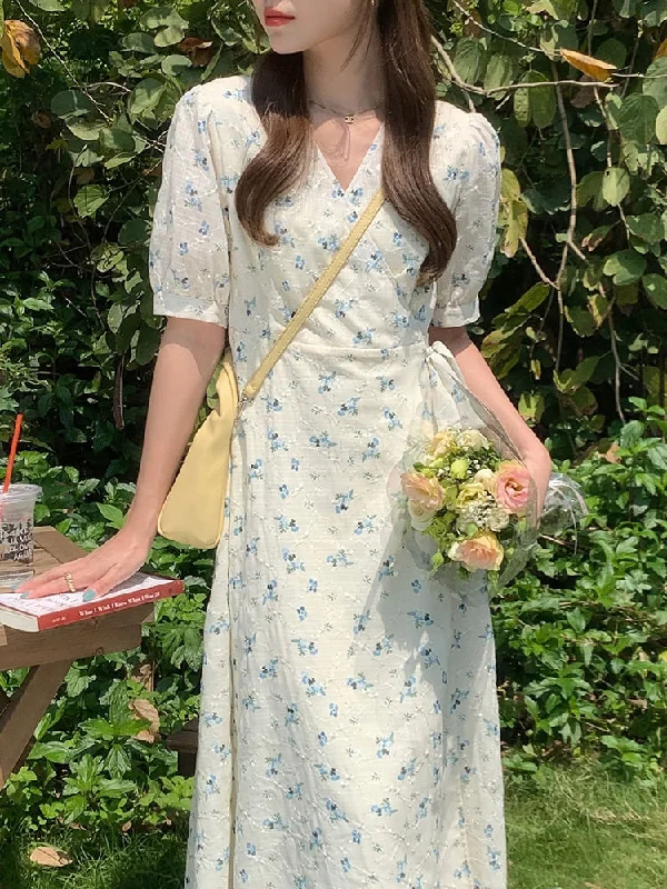 Harajuku Cute Sweet Girls Short Sleeve V-Neck A Line Vintage Korea Japanese Style Floral Long Maxi Dress for Women Summer Elegant Floral Maxi Dress Harajuku Cute Sweet Girls Short Sleeve V-Neck A Line Vintage Korea Japanese Style Floral Long Maxi Dress for Women Summer Elegant Floral Maxi Dress
