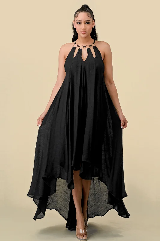 High Low Halter Maxi Dress Cozy Cold-Shoulder Maxi Dress