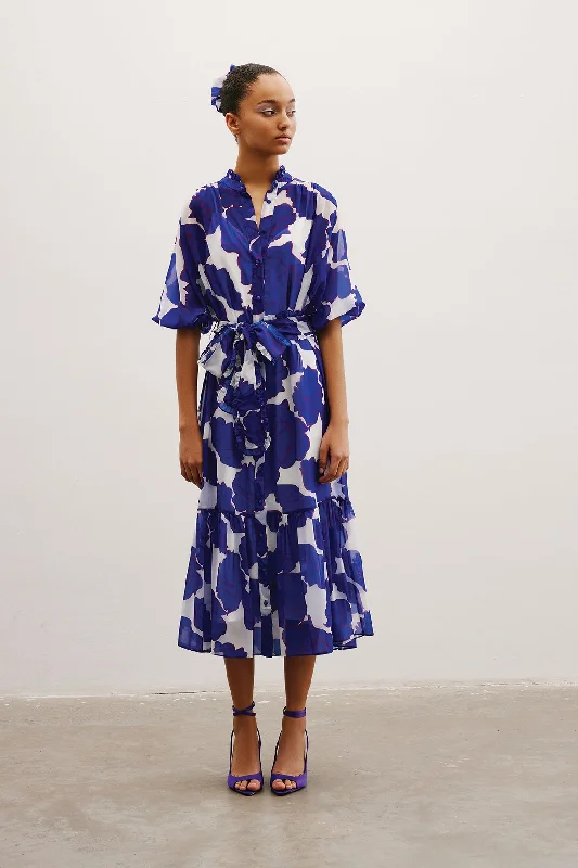 Jasmine Silk Maxi Dress | Navy & Purple Comfortable Fitted Maxi Dress