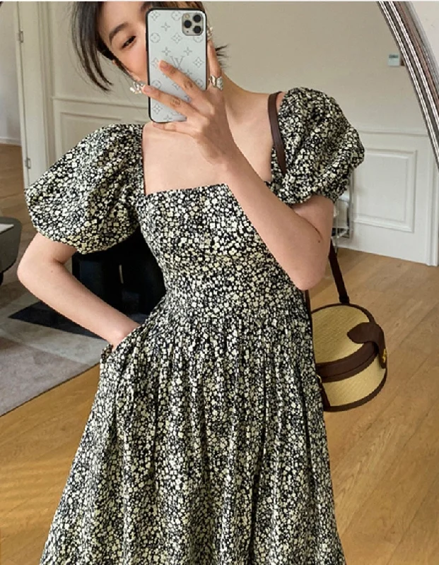 Korean Fashion Floral Maxi Dresses Puff Sleeve Sexy Low Cut Beach Long Dresses Elegant Casual Ladies Women Dresses Summer Trendy Maxi Dress with Straps Korean Fashion Floral Maxi Dresses Puff Sleeve Sexy Low Cut Beach Long Dresses Elegant Casual Ladies Women Dresses Summer Trendy Maxi Dress with Straps
