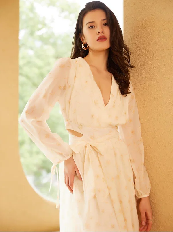 Ladies Long Sleeve Chiffon Maxi Dresses Elegant Daisy Floral White Beach Dress V Neck Sexy Bandage Long Summer Dress Women Chic Boho Print Maxi Dress Ladies Long Sleeve Chiffon Maxi Dresses Elegant Daisy Floral White Beach Dress V Neck Sexy Bandage Long Summer Dress Women Chic Boho Print Maxi Dress