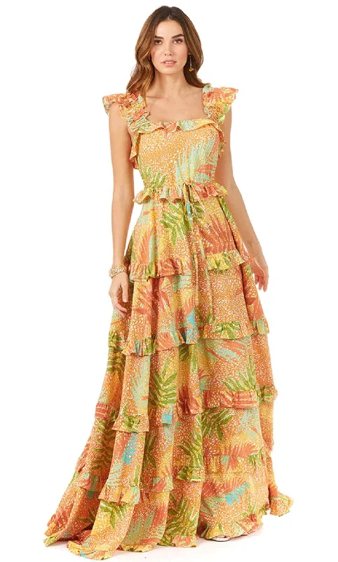 Lara Dresses 29280 - Ruffled Maxi Dress Comfortable Maxi Dress with Belt