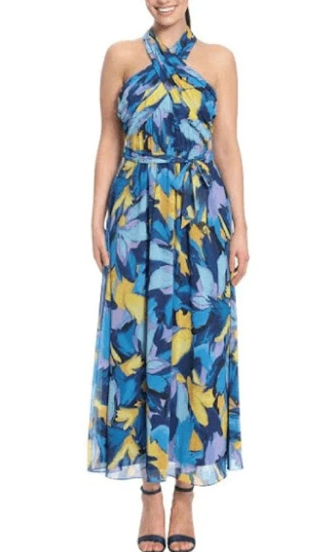 London Times T6226M - Crisscross Halter A-Line Maxi Dress Elegant Maxi Dress with Slit London Times T6226M - Crisscross Halter A-Line Maxi Dress Elegant Maxi Dress with Slit