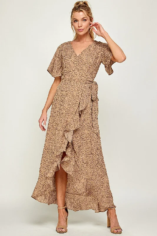Long Animal Print Maxi Dress Elegant Maxi Dress with Ruffles