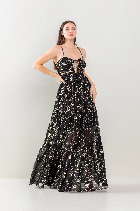 Long Floral Print Tiered Maxi Dress Classic Solid Maxi Dress