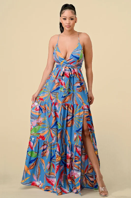 Long Floral Printed Maxi Dress Fashionable Sheer Maxi Dress
