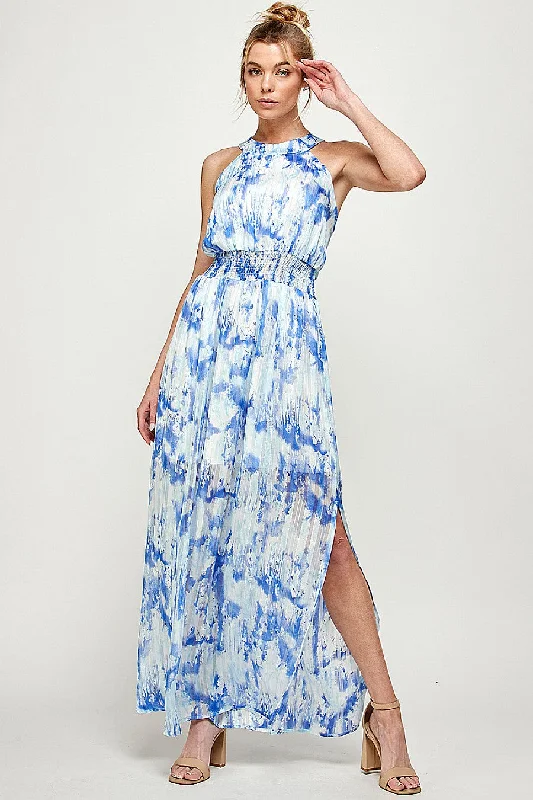 Long Halter Neck Side Slit Maxi Dress Trendy Button Front Maxi Dress