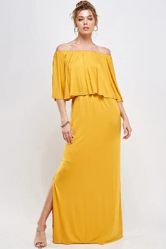 Long Off Shoulder Side Slit Maxi Dress Fashionable Chiffon Maxi Dress