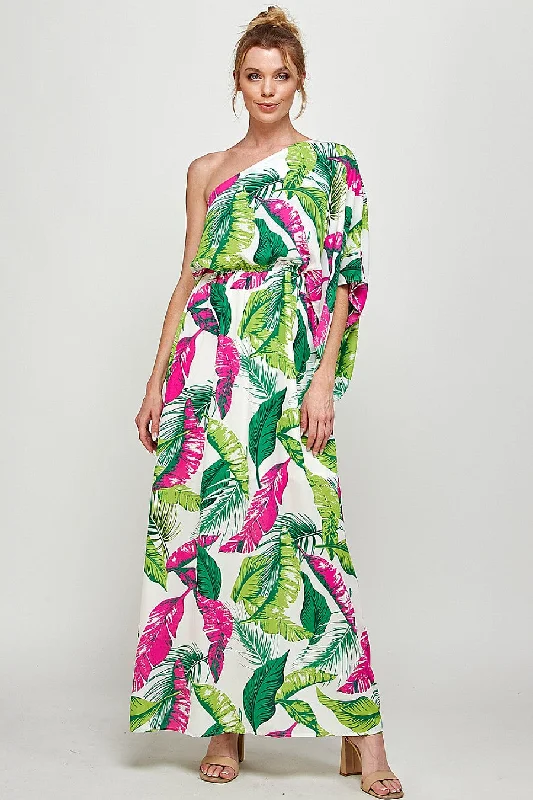 Long One Shoulder Printed Maxi Dress Trendy A-Line Maxi Dress