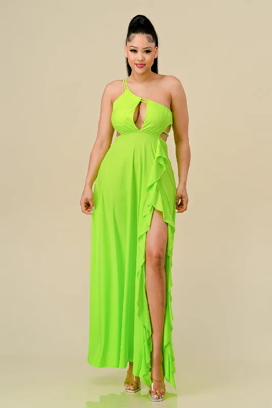 Long One Shoulder Ruffled Maxi Dress Classic Tulle Maxi Dress